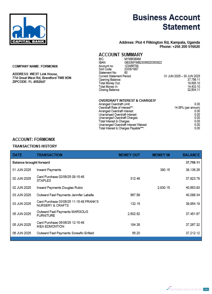 Download Uganda ABC Bank of Uganda enterprise statement Word and PDF format Photoshop template